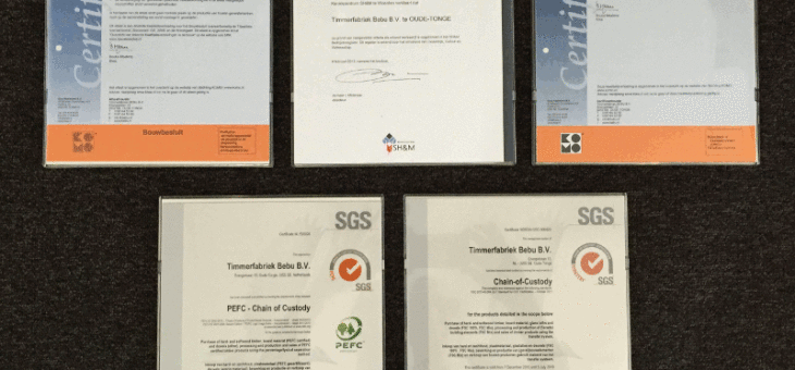 Alle Certificaten, Komo® / Sh&m® / Fsc® (FSC-C017898) / Pefc (PEFC/30-31-776) , weer verlengd !